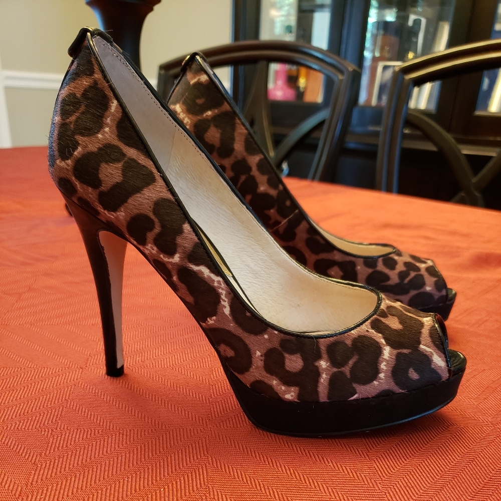 Michael Kors cow haircalf peep toe heels